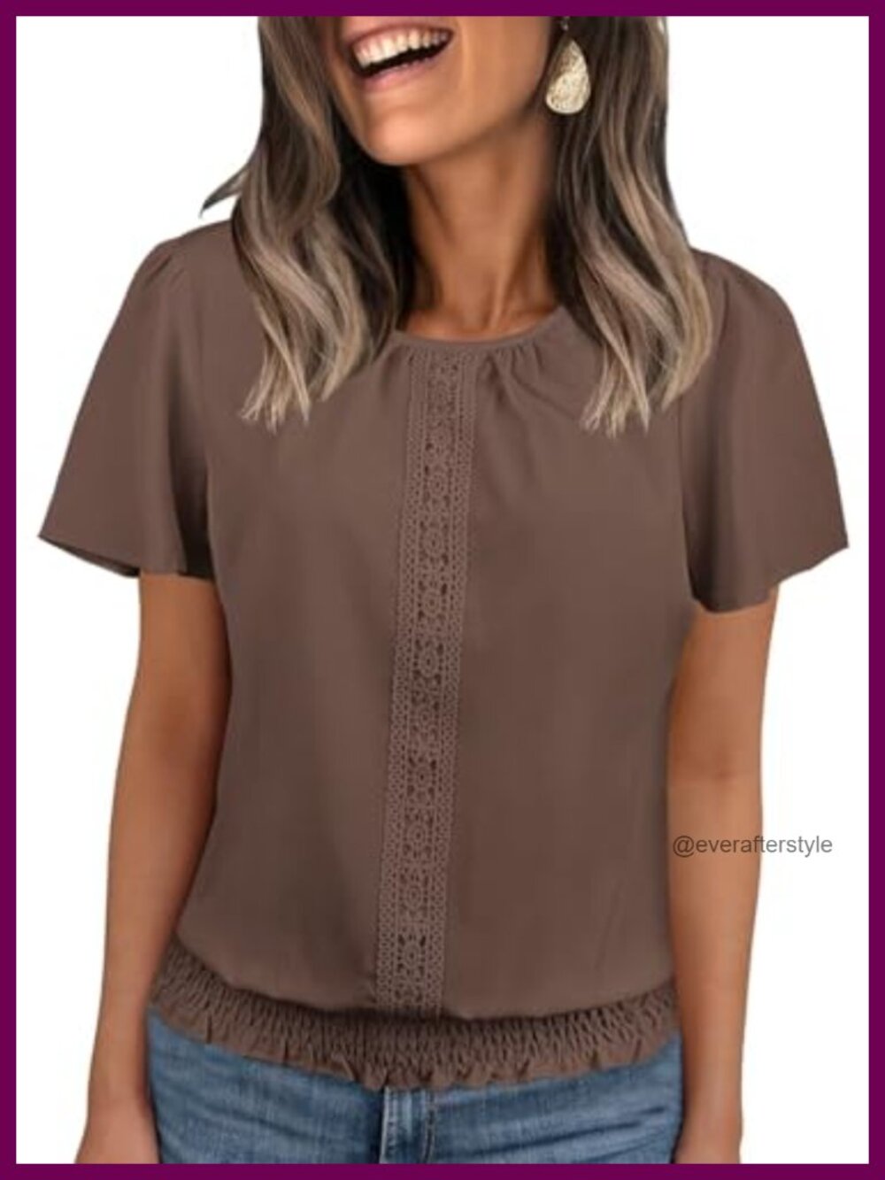 Ruffle Sleeve Scoop Neck Pleated Front Blouse